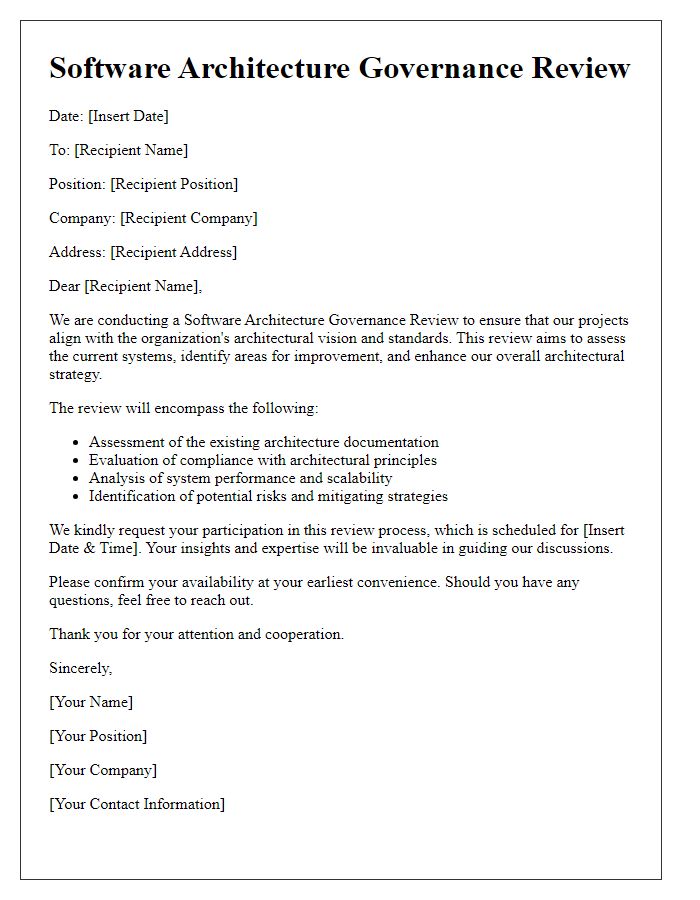 Letter template of software architecture governance review