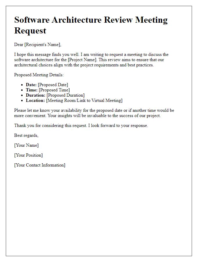 Letter template of software architecture review meeting request