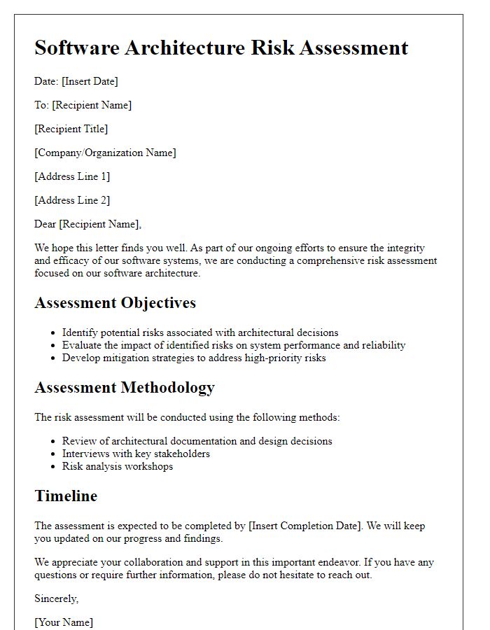 Letter template of software architecture risk assessment