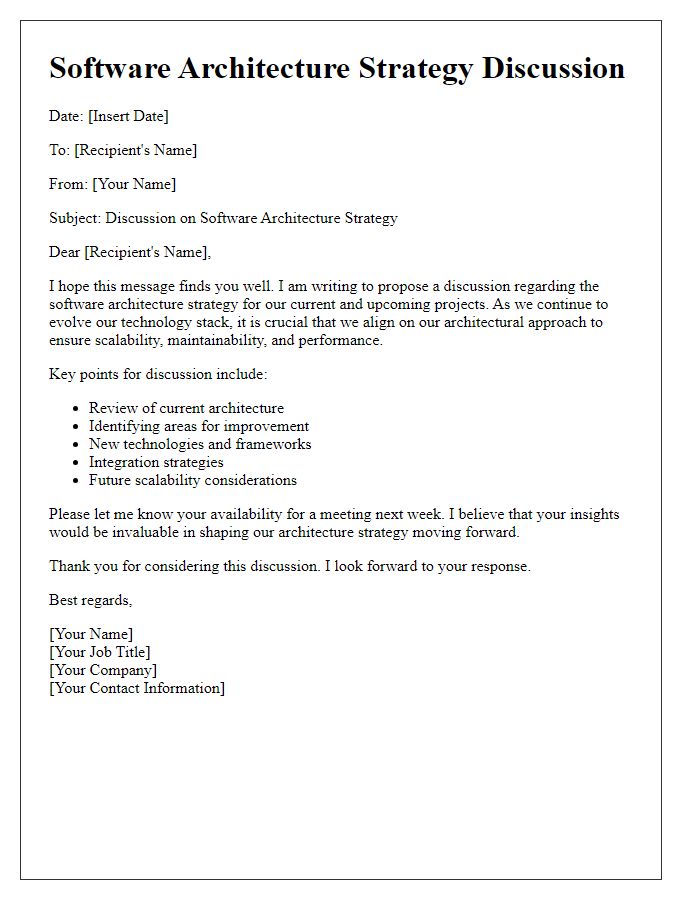 Letter template of software architecture strategy discussion
