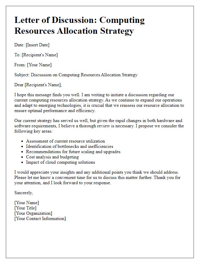 Letter template of computing resources allocation strategy discussion