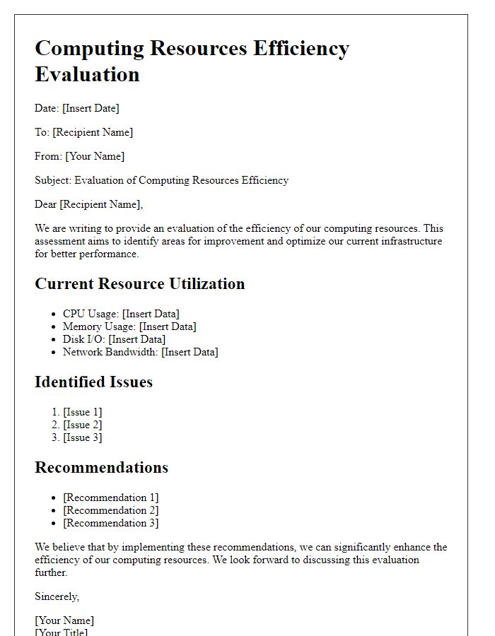 Letter template of computing resources efficiency evaluation