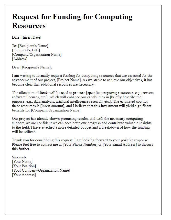 Letter template of computing resources funding request