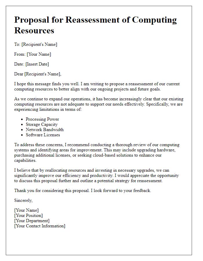 Letter template of computing resources reassessment proposal