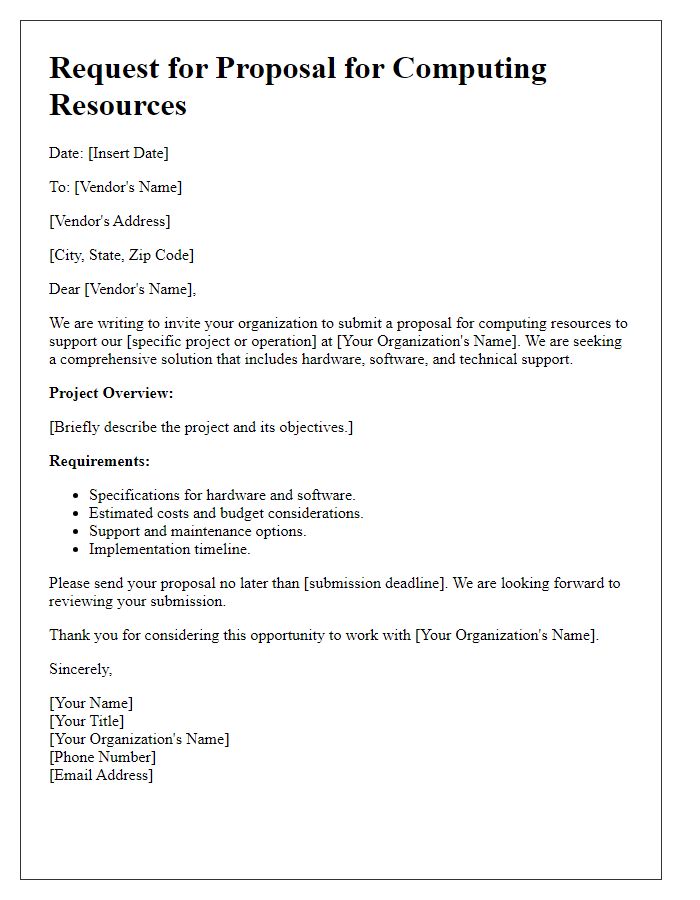 Letter template of computing resources request for proposal