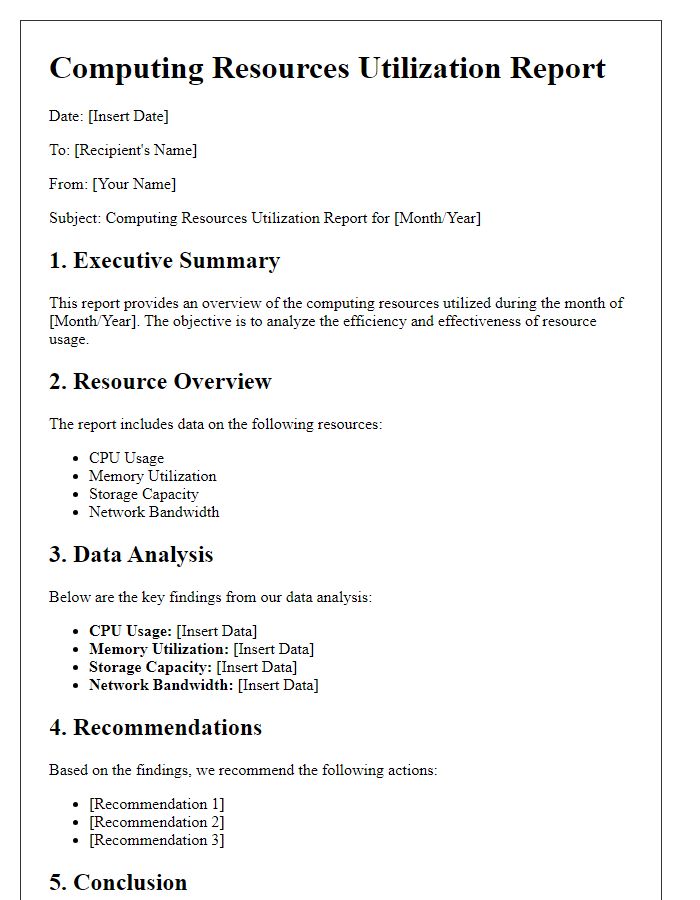 Letter template of computing resources utilization report