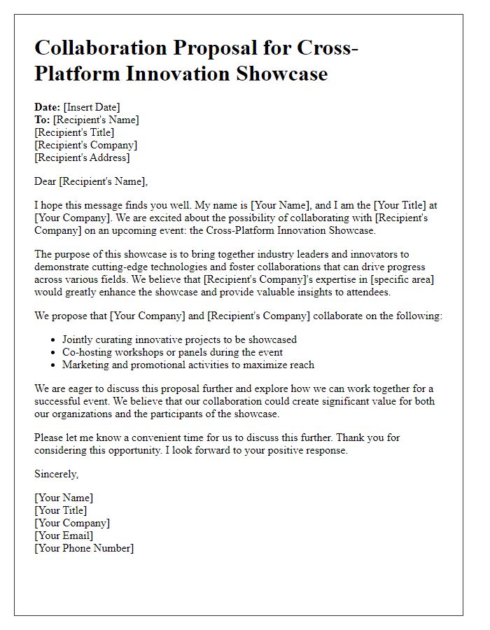 Letter template of Collaboration Proposal for Cross-Platform Innovation Showcase