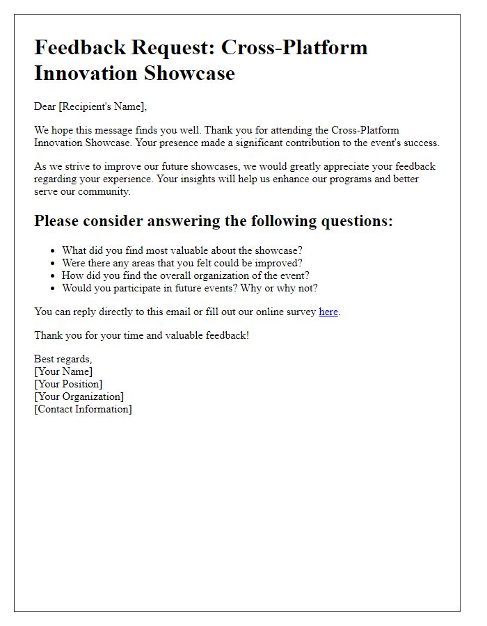 Letter template of Feedback Request post-Cross-Platform Innovation Showcase