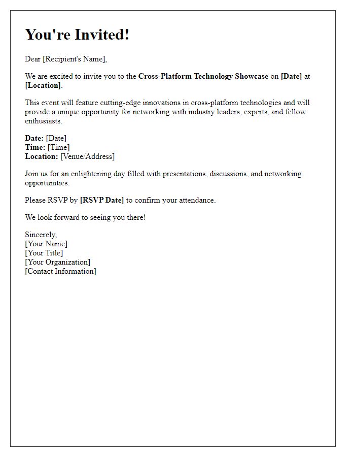 Letter template of Networking Invitation for Cross-Platform Technology Showcase