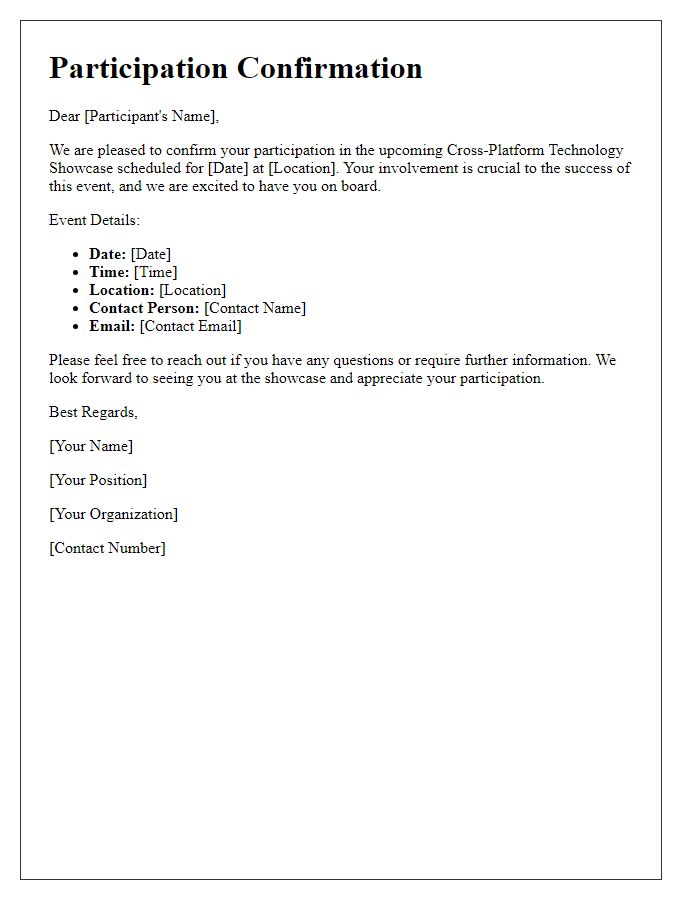 Letter template of Participation Confirmation for Cross-Platform Technology Showcase