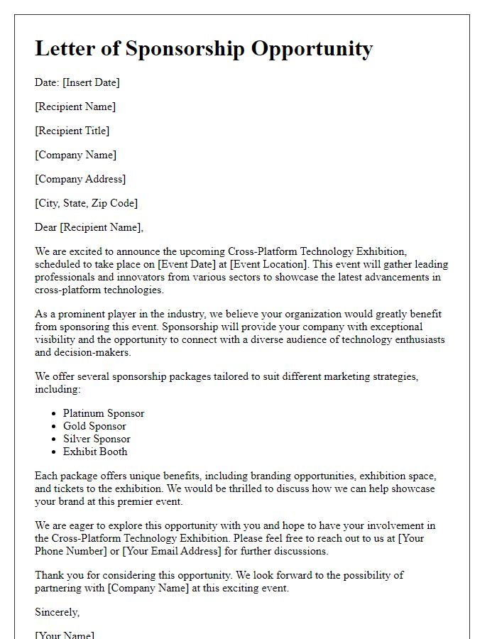 Letter template of Sponsorship Opportunity for Cross-Platform Technology Exhibition