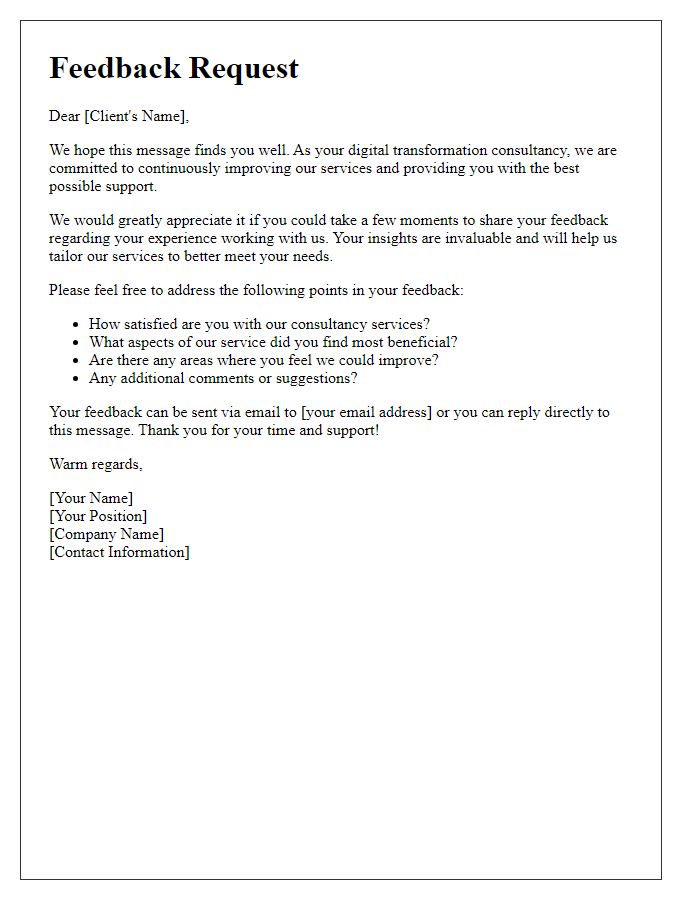 Letter template of digital transformation consultancy feedback request