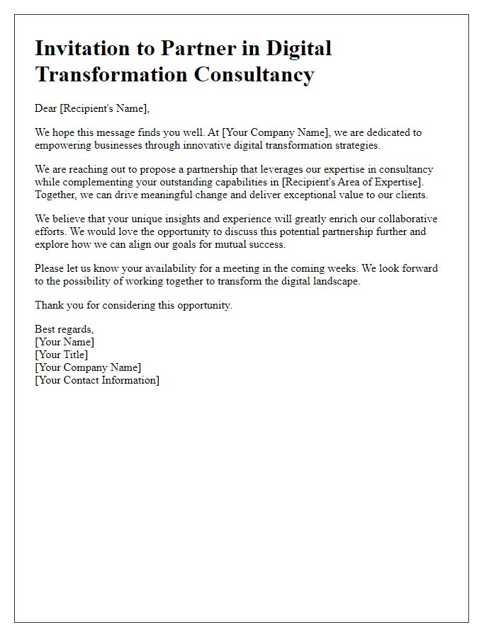 Letter template of digital transformation consultancy partnership invitation