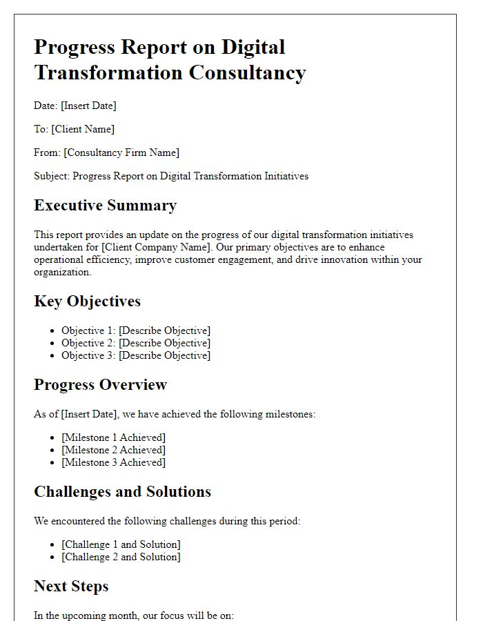 Letter template of digital transformation consultancy progress report