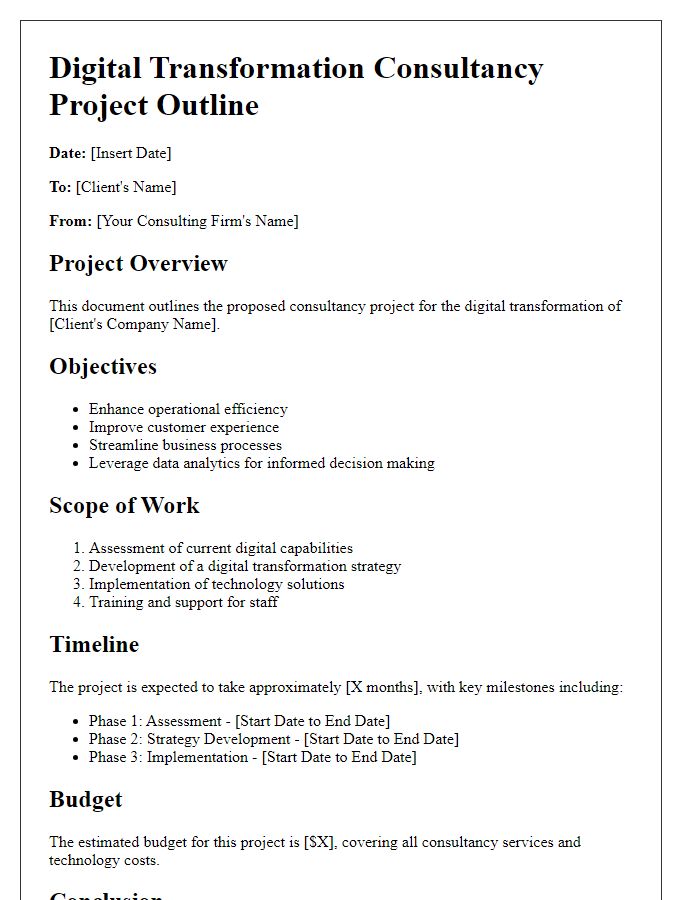 Letter template of digital transformation consultancy project outline