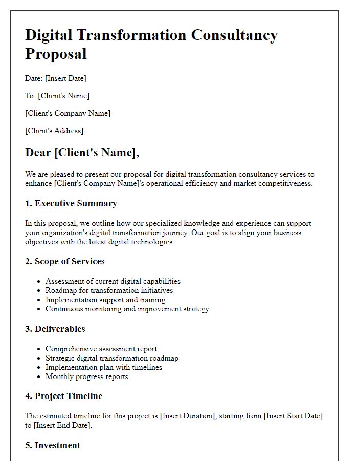 Letter template of digital transformation consultancy proposal