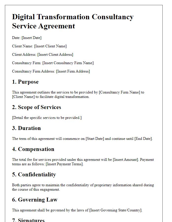 Letter template of digital transformation consultancy service agreement