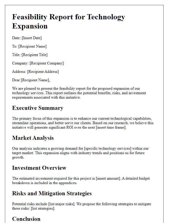 Letter template of technology expansion feasibility report