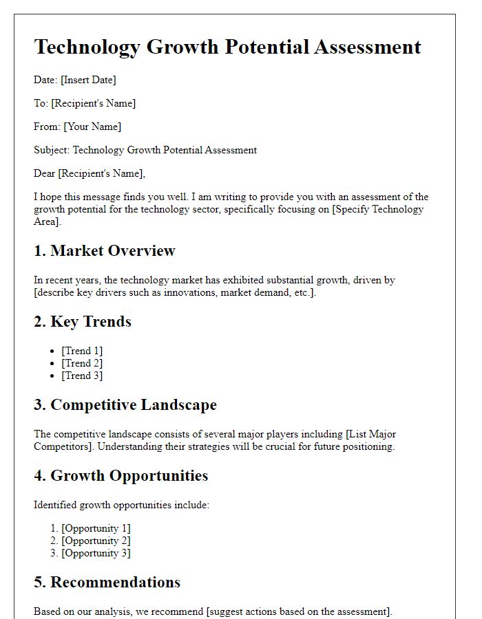 Letter template of technology growth potential assessment