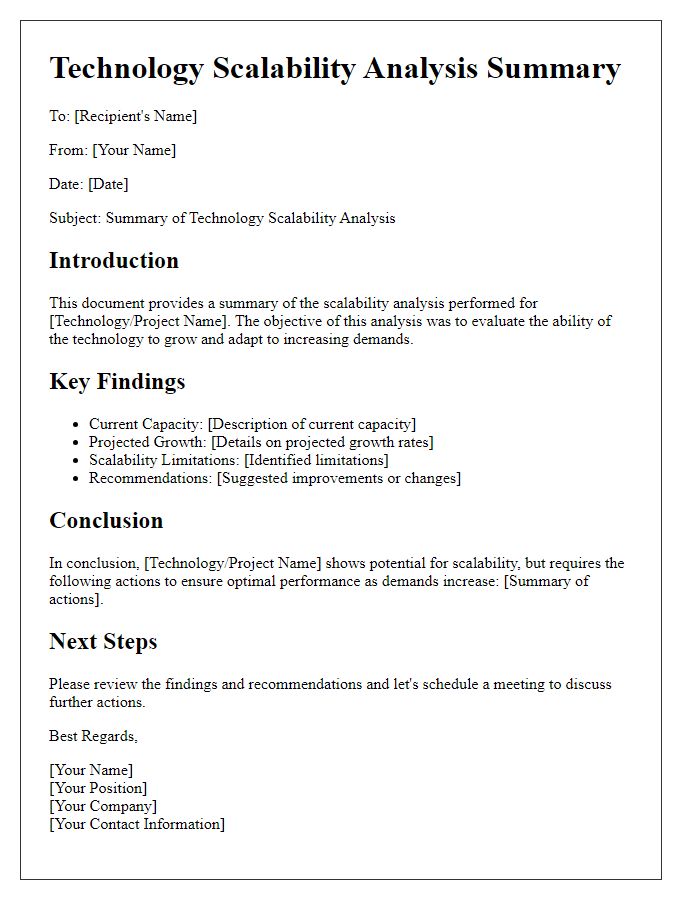 Letter template of technology scalability analysis summary