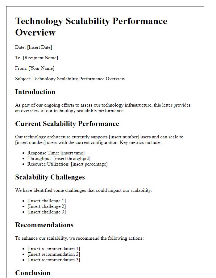 Letter template of technology scalability performance overview