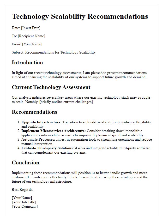 Letter template of technology scalability recommendations report