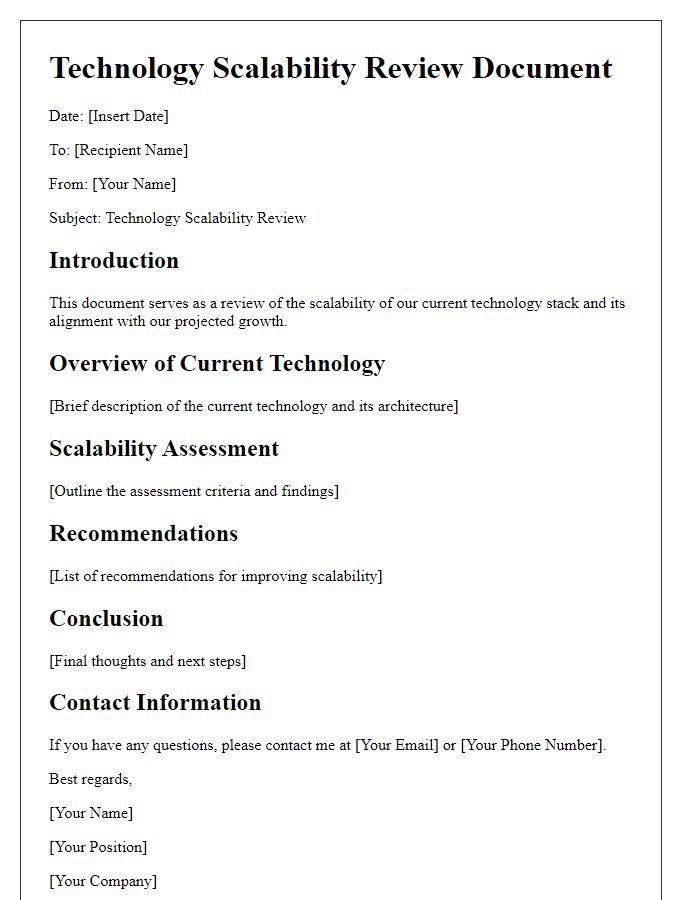 Letter template of technology scalability review document