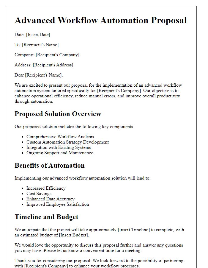 Letter template of advanced workflow automation proposal