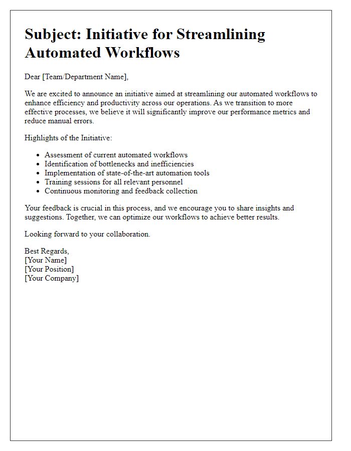 Letter template of automated workflow streamlining initiative