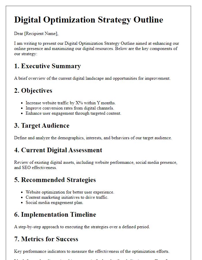 Letter template of digital optimization strategy outline