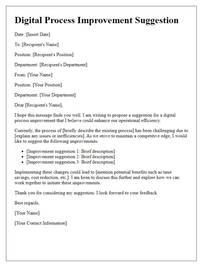 Letter template of digital process improvement suggestion