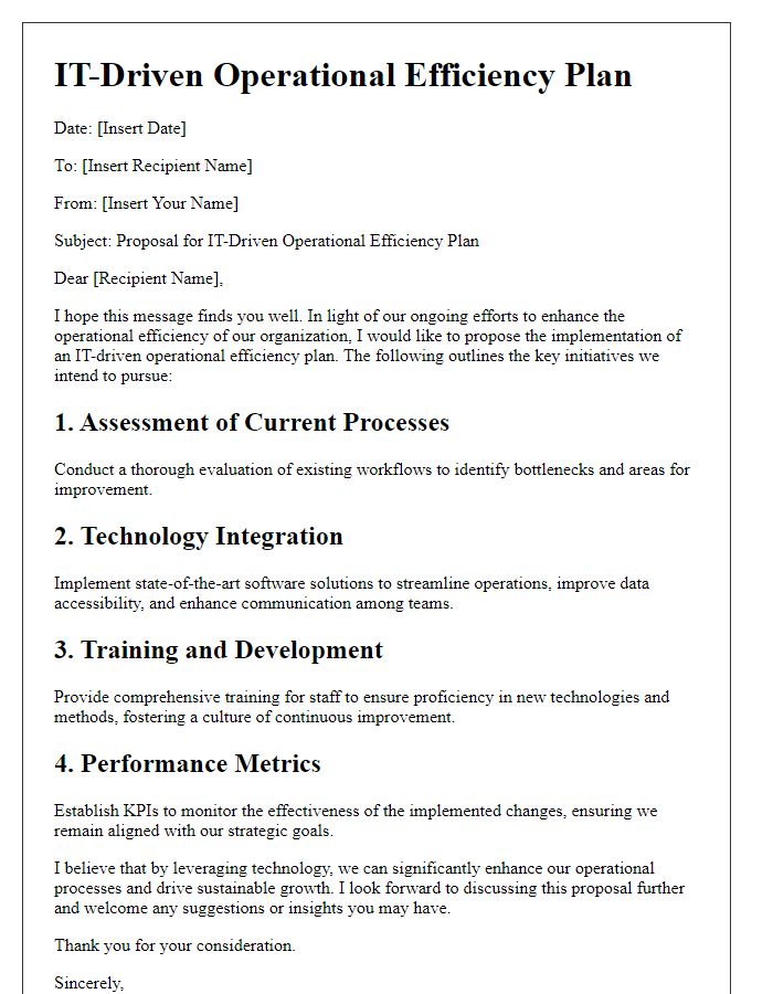 Letter template of IT-driven operational efficiency plan