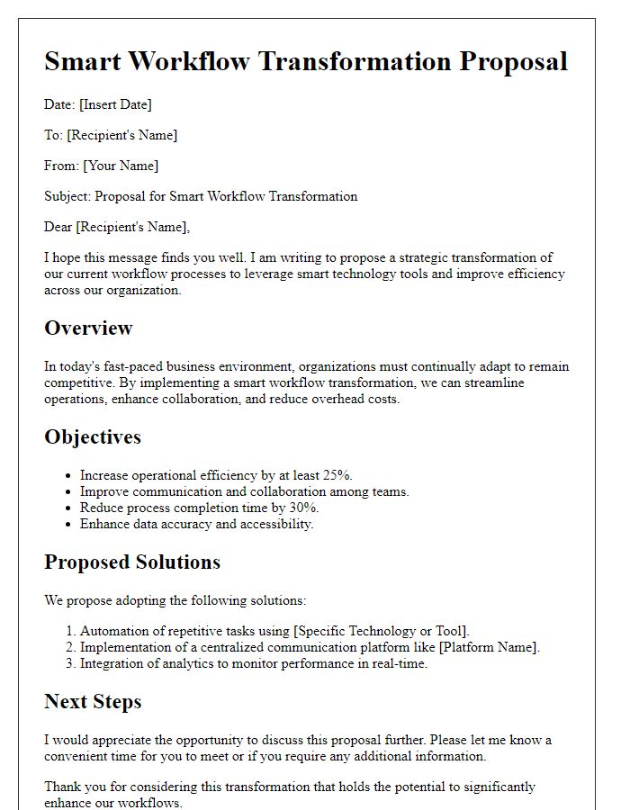 Letter template of smart workflow transformation proposal