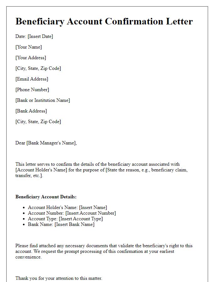 Letter template of beneficiary account confirmation letter