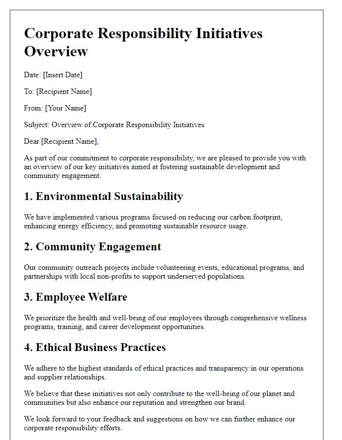 Letter template of Corporate Responsibility Initiatives Overview