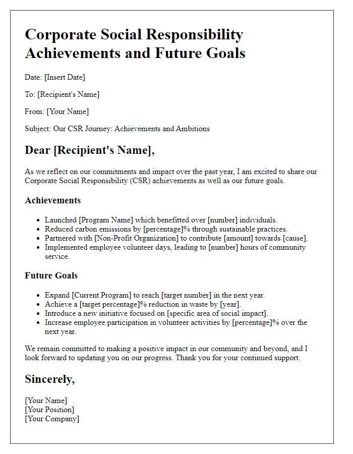 Letter template of CSR Achievements and Future Goals