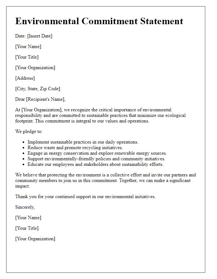 Letter template of Environmental Commitment Statement