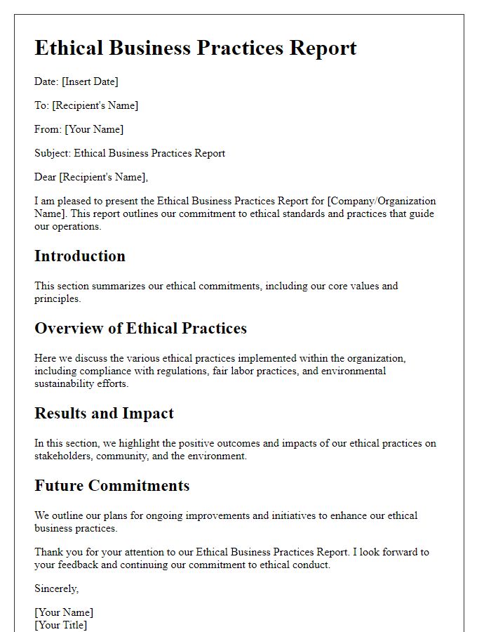 Letter template of Ethical Business Practices Report