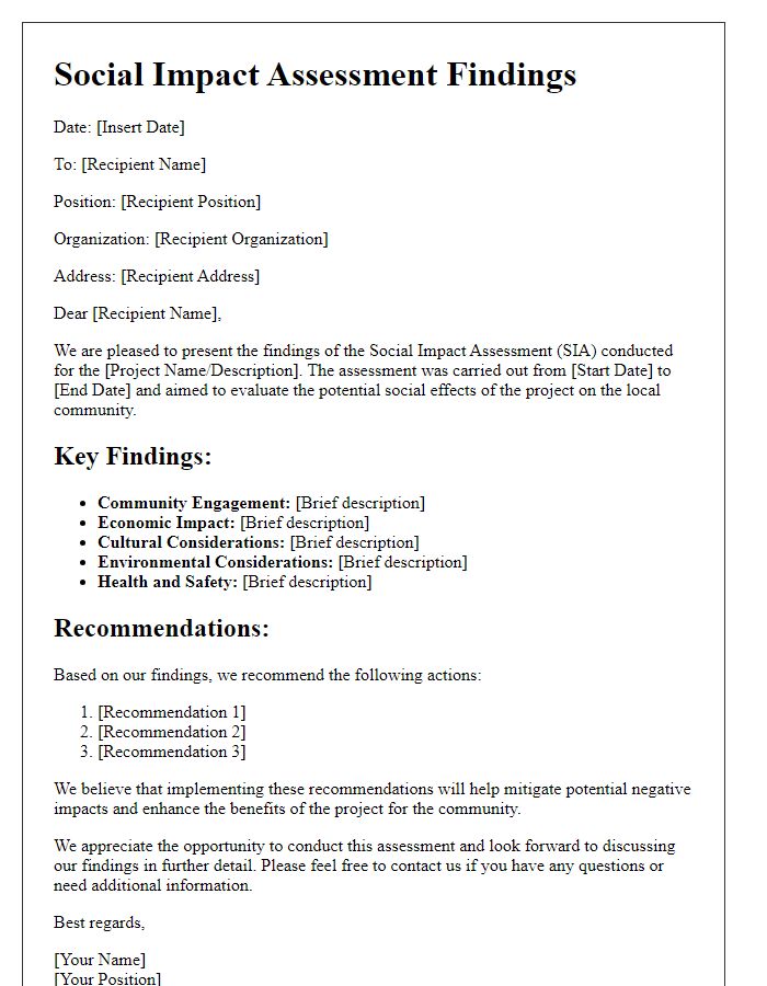 Letter template of Social Impact Assessment Findings