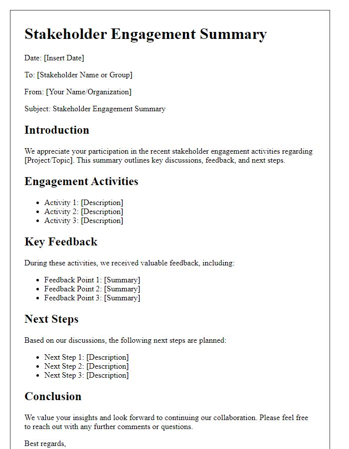 Letter template of Stakeholder Engagement Summary