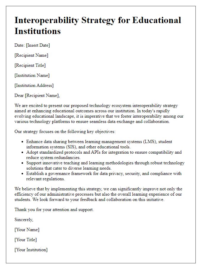 Letter template of technology ecosystem interoperability strategy for educational institutions.