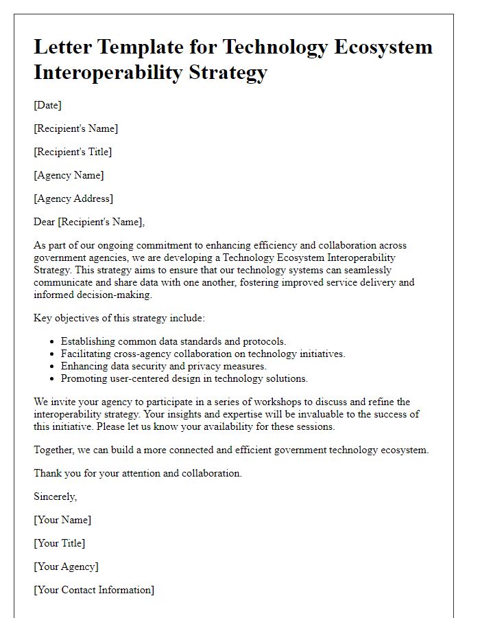 Letter template of technology ecosystem interoperability strategy for government agencies.