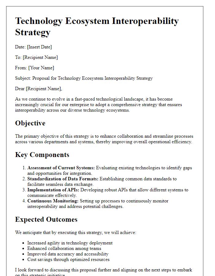 Letter template of technology ecosystem interoperability strategy for large enterprises.