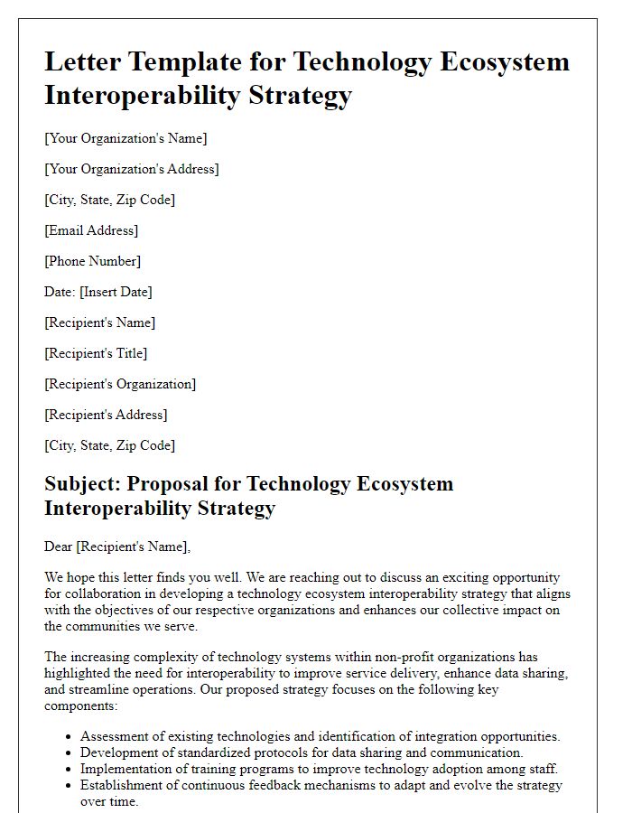 Letter template of technology ecosystem interoperability strategy for non-profit organizations.