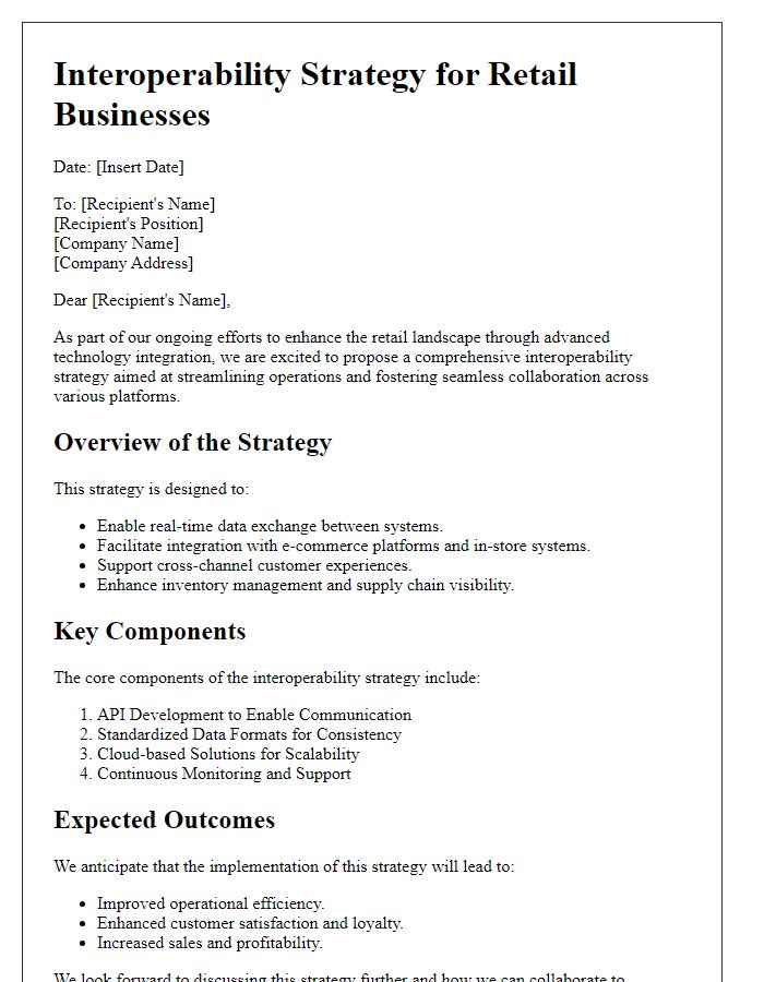 Letter template of technology ecosystem interoperability strategy for retail businesses.