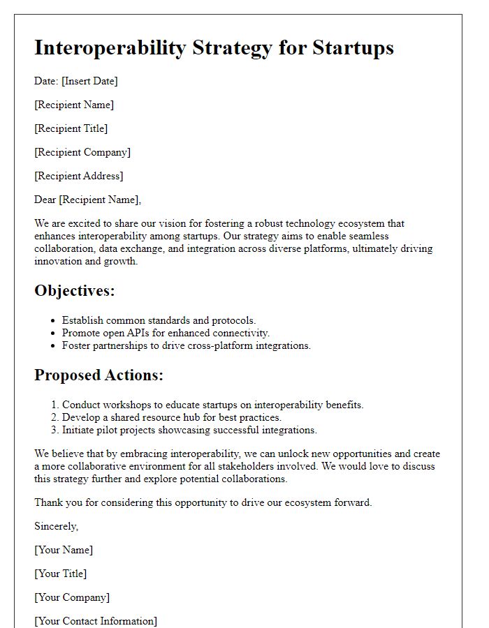 Letter template of technology ecosystem interoperability strategy for startups.