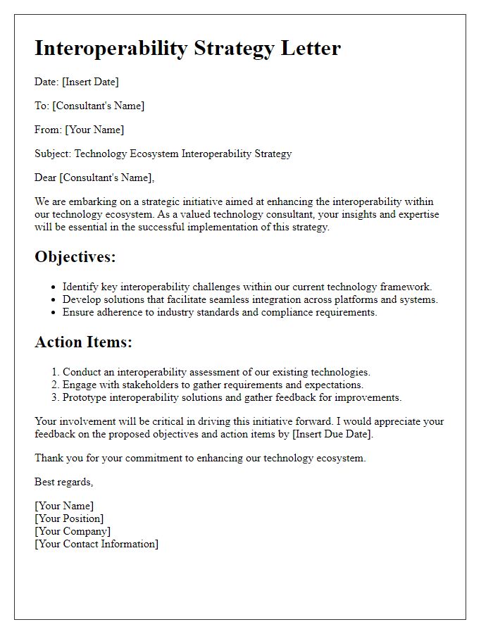 Letter template of technology ecosystem interoperability strategy for technology consultants.