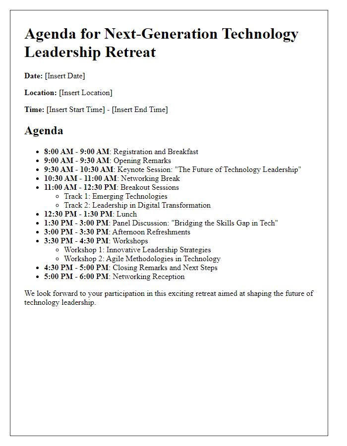 Letter template of agenda for next-generation technology leadership retreat