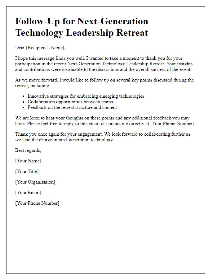 Letter template of follow-up for next-generation technology leadership retreat