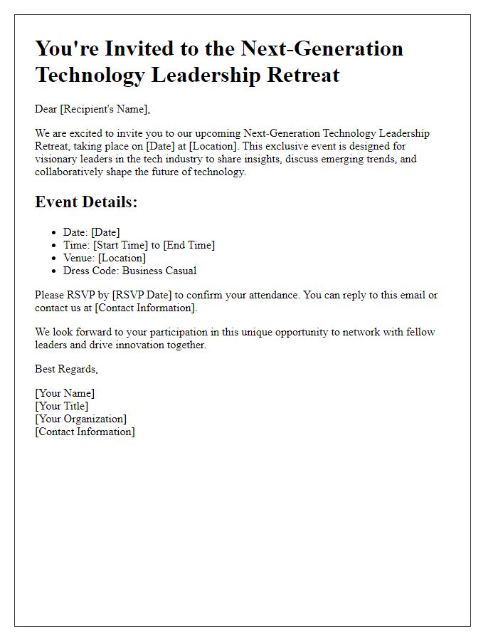 Letter template of invitation for next-generation technology leadership retreat